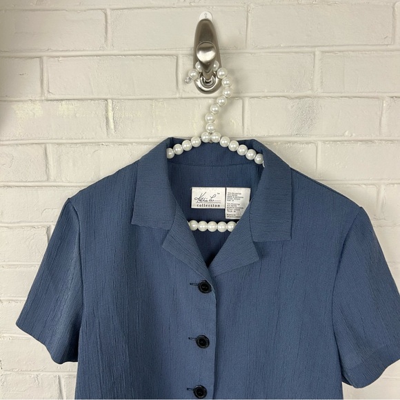 Vintage Katie Lee Boxy Blue Short Sleeve Button Down Shirt Size 12 - Picture 3 of 6